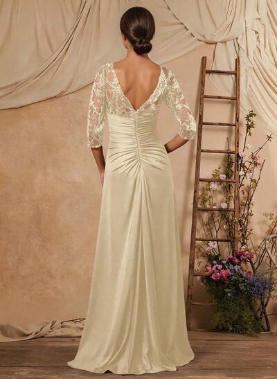 A-Line V-Neck Floor-Length Chiffon Mother Of The Bride Dress With Lace Sequins