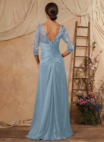 A-Line V-Neck Floor-Length Chiffon Mother Of The Bride Dress With Lace Sequins