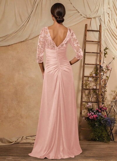 A-Line V-Neck Floor-Length Chiffon Mother Of The Bride Dress With Lace Sequins