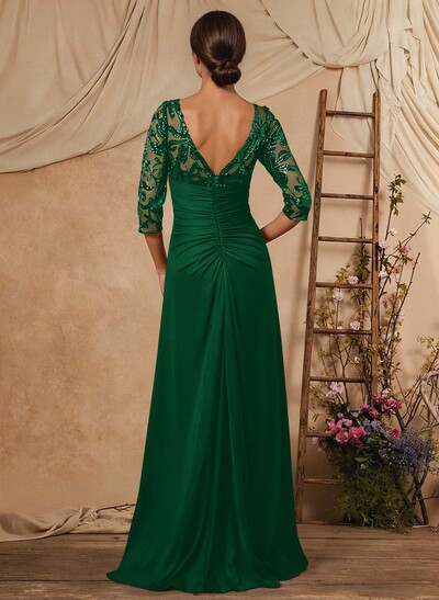 A-Line V-Neck Floor-Length Chiffon Mother Of The Bride Dress With Lace Sequins