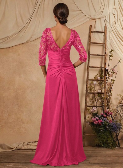 A-Line V-Neck Floor-Length Chiffon Mother Of The Bride Dress With Lace Sequins
