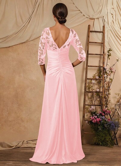 A-Line V-Neck Floor-Length Chiffon Mother Of The Bride Dress With Lace Sequins