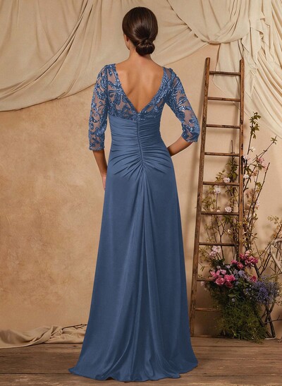A-Line V-Neck Floor-Length Chiffon Mother Of The Bride Dress With Lace Sequins