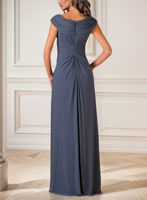 A-Line Cowl Neck Floor-Length Chiffon Mother Of The Bride Dresse With Pleated