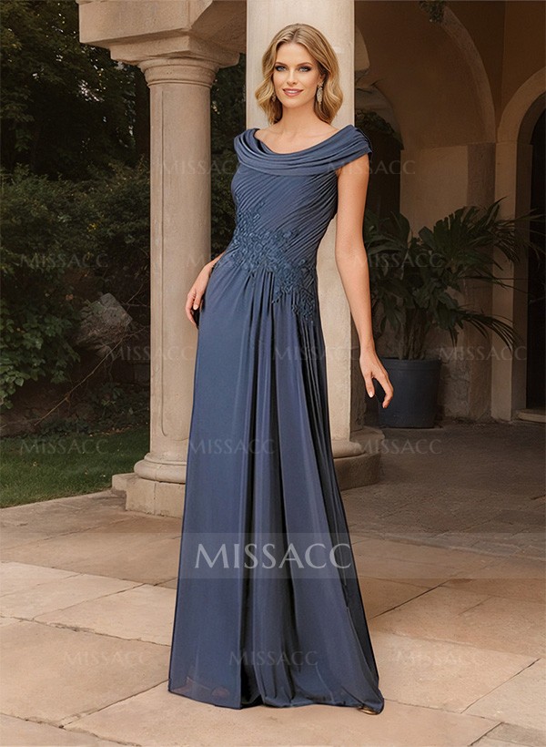 A-Line Cowl Neck Floor-Length Chiffon Mother Of The Bride Dresse With Pleated