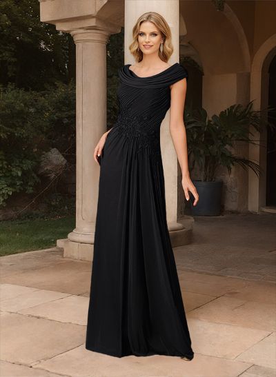 A-Line Cowl Neck Floor-Length Chiffon Mother Of The Bride Dresse With Pleated