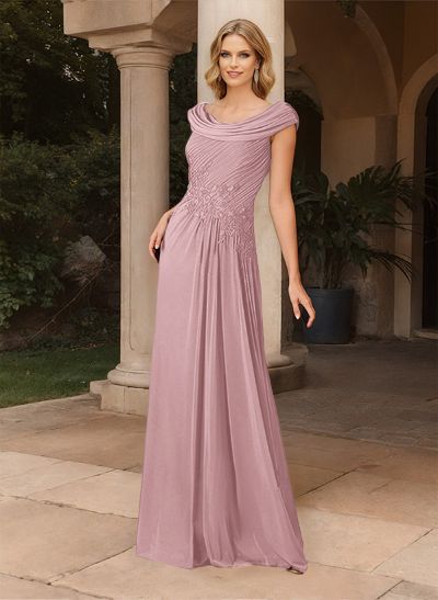 A-Line Cowl Neck Floor-Length Chiffon Mother Of The Bride Dresse With Pleated