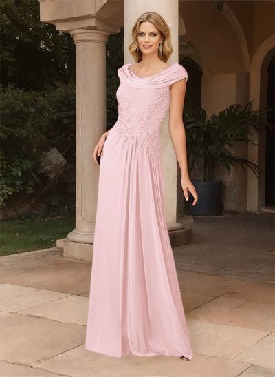 A-Line Cowl Neck Floor-Length Chiffon Mother Of The Bride Dresse With Pleated