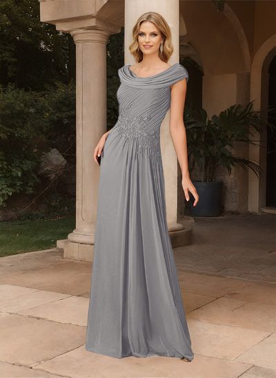 A-Line Cowl Neck Floor-Length Chiffon Mother Of The Bride Dresse With Pleated