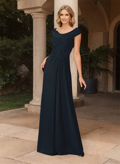 A-Line Cowl Neck Floor-Length Chiffon Mother Of The Bride Dresse With Pleated