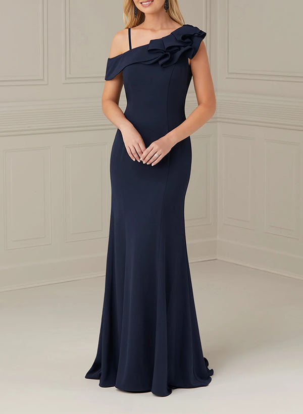 Sheath/Column One-Shoulder Floor-Length Jersey Mother Of Bride Dress With Cascading Ruffles