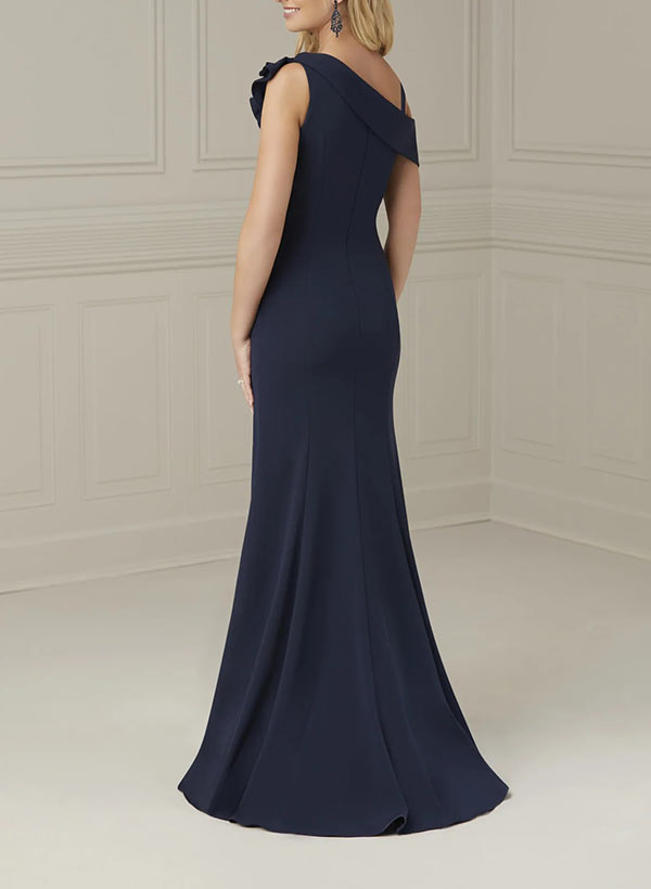 Sheath/Column One-Shoulder Floor-Length Jersey Mother Of Bride Dress With Cascading Ruffles