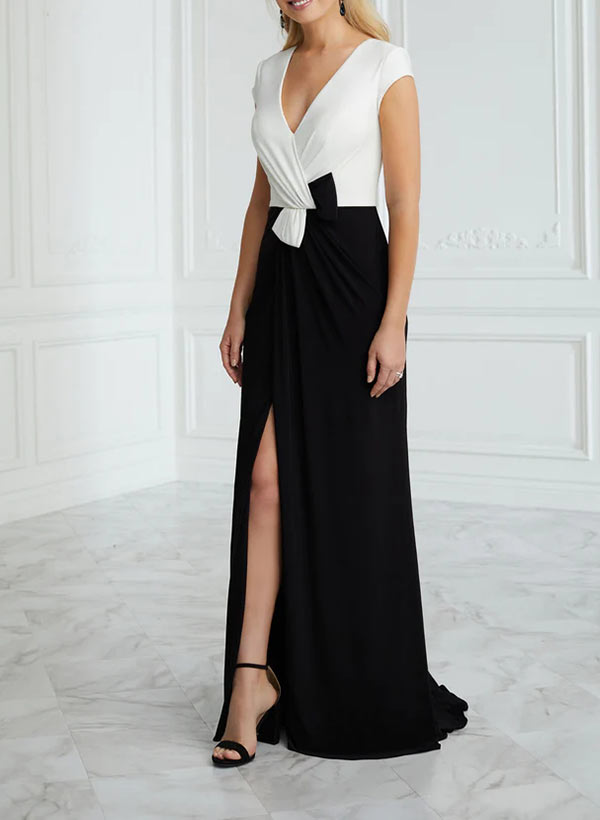 Sheath/Column V-Neck Sweep Train Jersey Mother Of The Bride Dress With Pleated