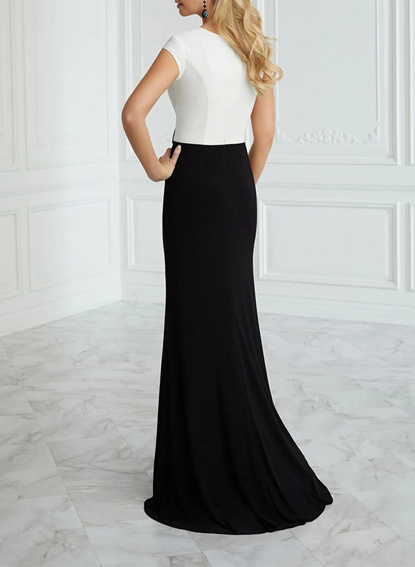 Sheath/Column V-Neck Sweep Train Jersey Mother Of The Bride Dress With Pleated