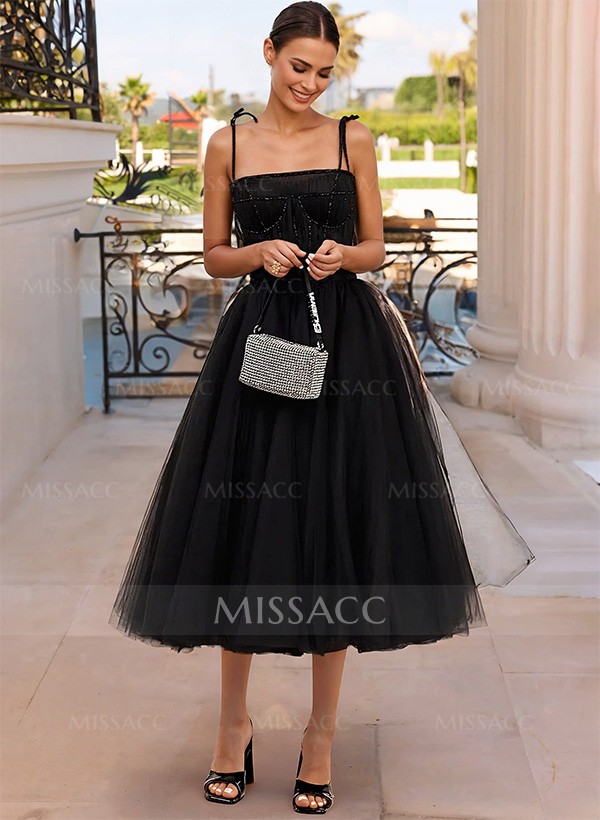 A-Line Sweetheart Knee-Length Tulle Sleeveless Prom Dress With Beading