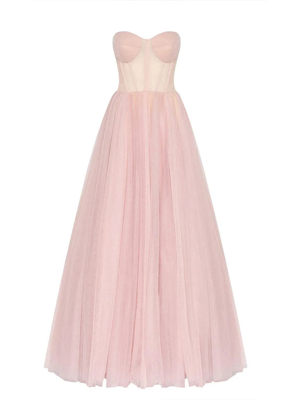 A-Line Sweetheart Floor-Length Tulle Sleeveless Prom Dress