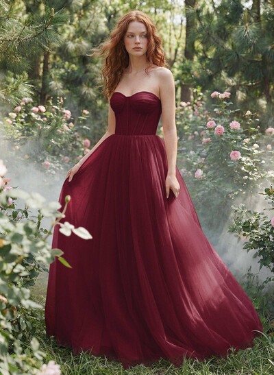 A-Line Sweetheart Floor-Length Tulle Sleeveless Prom Dress