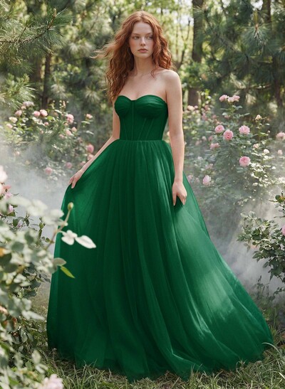 A-Line Sweetheart Floor-Length Tulle Sleeveless Prom Dress