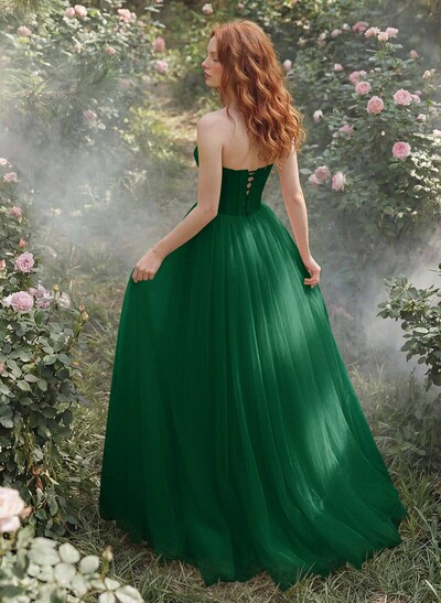 A-Line Sweetheart Floor-Length Tulle Sleeveless Prom Dress