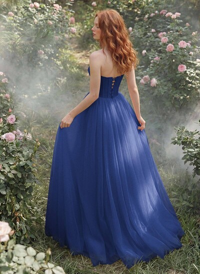 A-Line Sweetheart Floor-Length Tulle Sleeveless Prom Dress