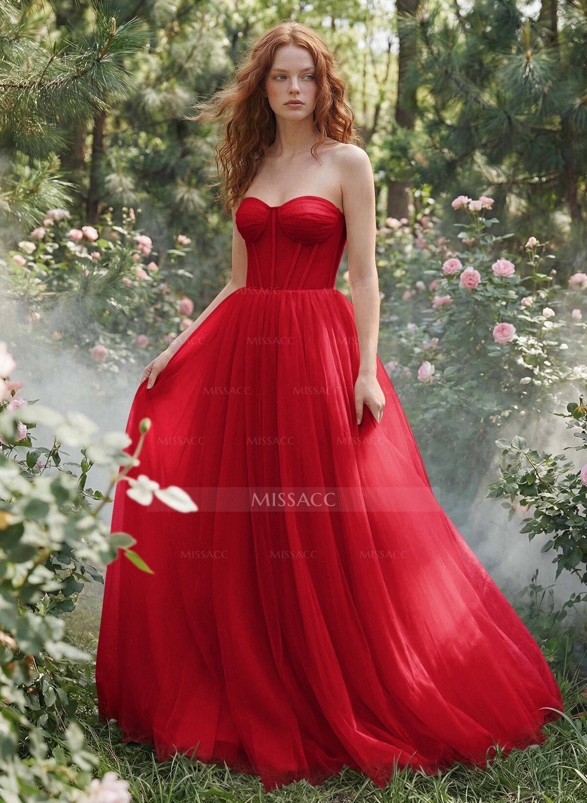 A-Line Sweetheart Floor-Length Tulle Sleeveless Prom Dress