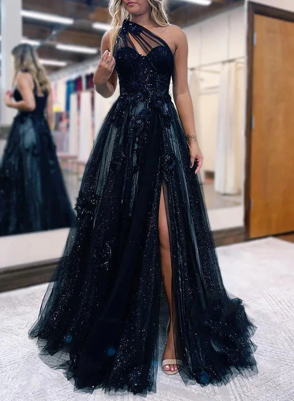 chinese dress ladies Black Lace Mermaid Prom Dresses 2025 with One Shoulder & Watteau Train – 25112 Custom Colors / US26W main image 0