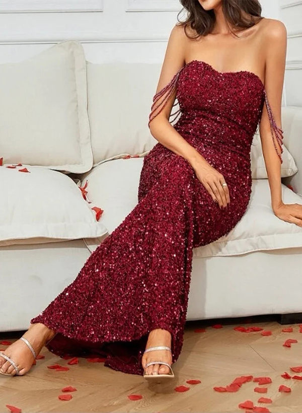 Trumpet/Mermaid Sweetheart Sleeveless Sequined Floor-Length Prom Dress With Sequins