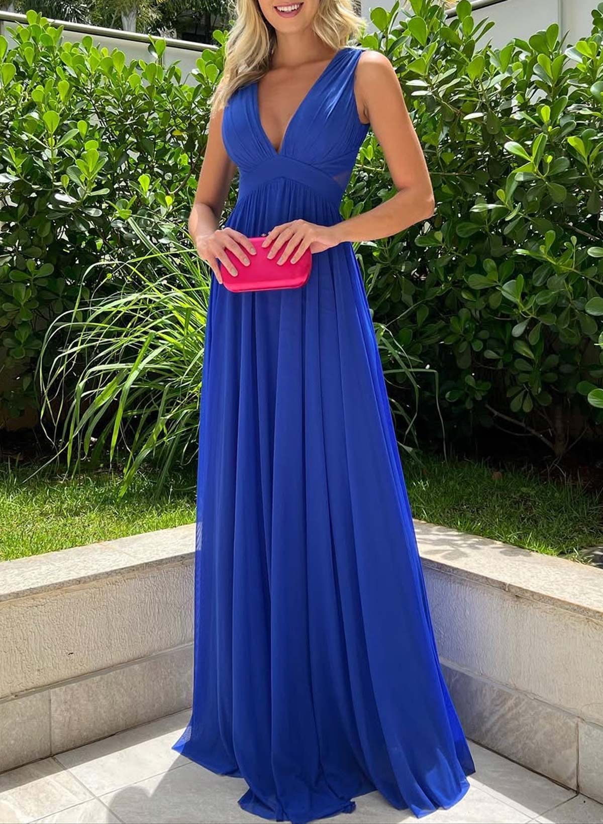 A-Line V-Neck Sleeveless Floor-Length Chiffon Bridesmaid Dresses
