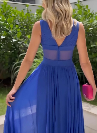 A-Line V-Neck Sleeveless Floor-Length Chiffon Bridesmaid Dresses