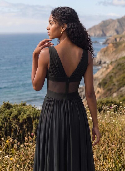 A-Line V-Neck Sleeveless Floor-Length Chiffon Bridesmaid Dresses