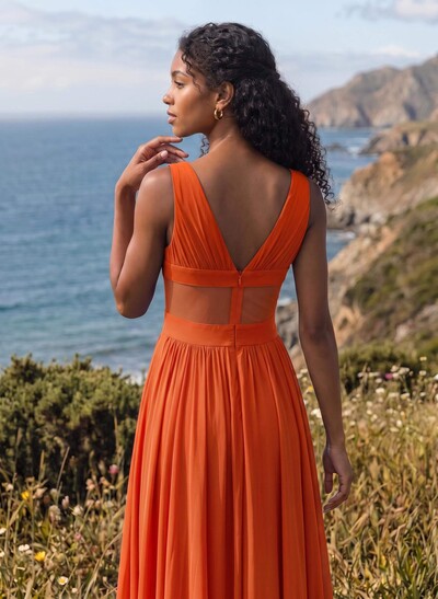 A-Line V-Neck Sleeveless Floor-Length Chiffon Bridesmaid Dresses