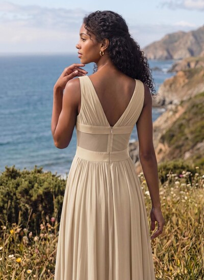 A-Line V-Neck Sleeveless Floor-Length Chiffon Bridesmaid Dresses