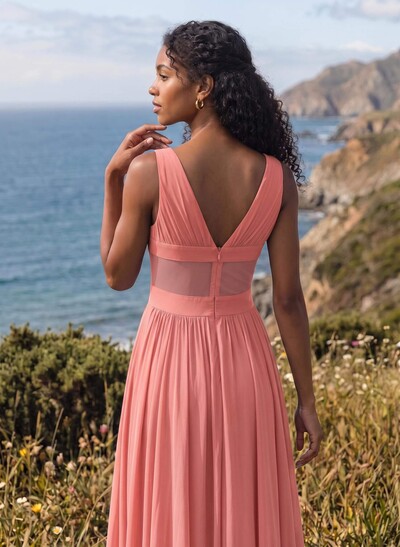 A-Line V-Neck Sleeveless Floor-Length Chiffon Bridesmaid Dresses