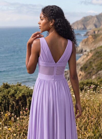 A-Line V-Neck Sleeveless Floor-Length Chiffon Bridesmaid Dresses