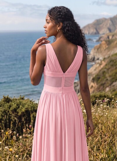 A-Line V-Neck Sleeveless Floor-Length Chiffon Bridesmaid Dresses