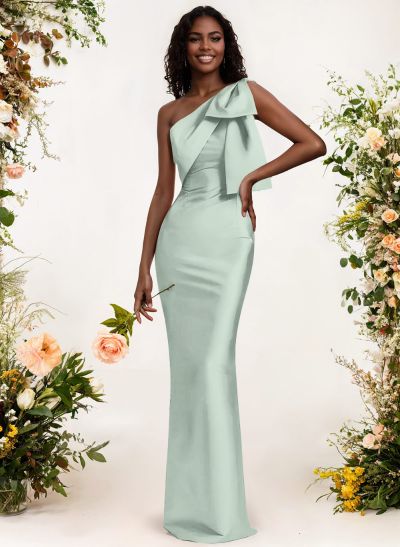 Sheath/Column One-Shoulder Satin Bridesmaid Dresses With Bow(s)