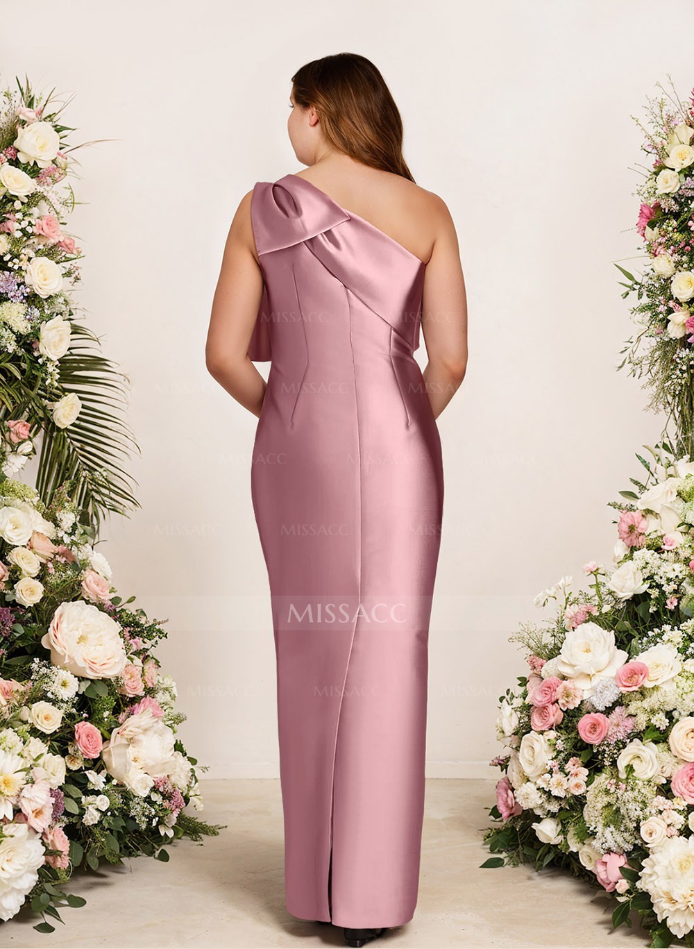 Sheath/Column One-Shoulder Satin Bridesmaid Dresses With Bow(s)