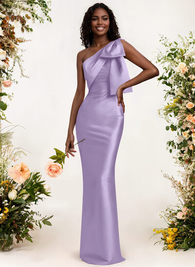 Sheath/Column One-Shoulder Satin Bridesmaid Dresses With Bow(s)