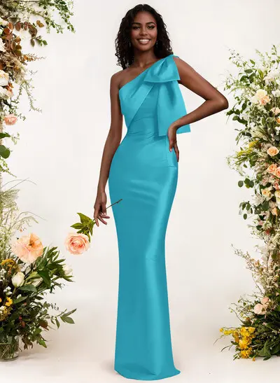 Sheath/Column One-Shoulder Satin Bridesmaid Dresses With Bow(s