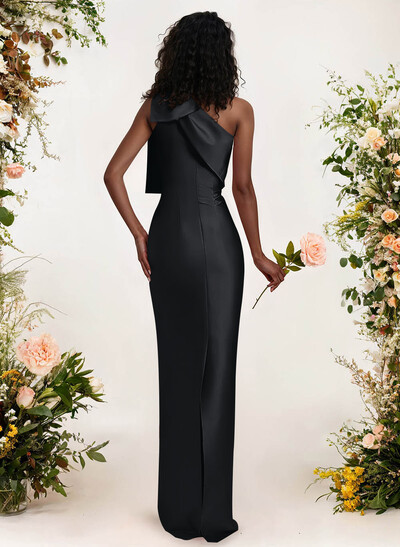 Sheath/Column One-Shoulder Satin Bridesmaid Dresses With Bow(s)