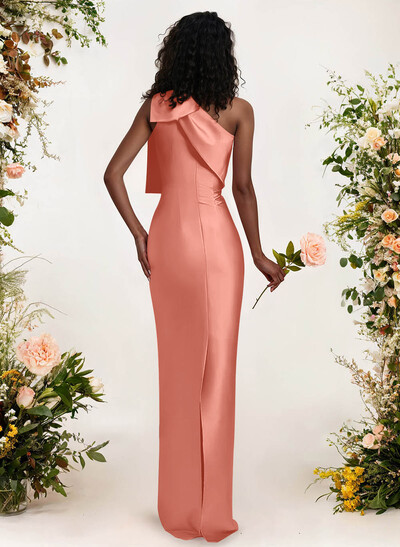 Sheath/Column One-Shoulder Satin Bridesmaid Dresses With Bow(s)