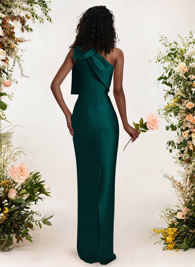 Sheath/Column One-Shoulder Satin Bridesmaid Dresses With Bow(s)