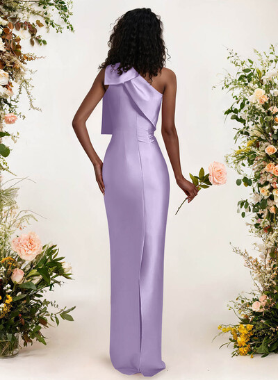 Sheath/Column One-Shoulder Satin Bridesmaid Dresses With Bow(s)