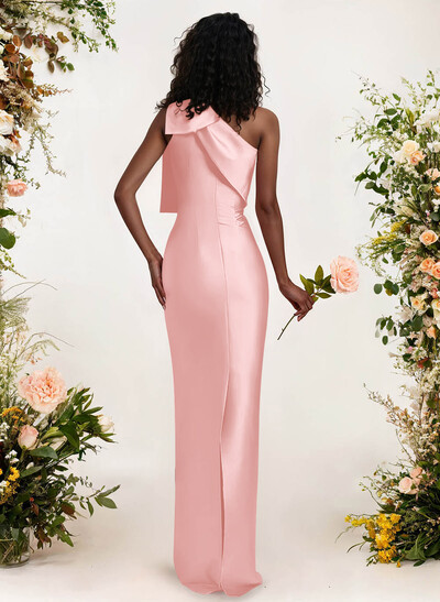 Sheath/Column One-Shoulder Satin Bridesmaid Dresses With Bow(s)