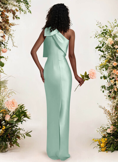 Sheath/Column One-Shoulder Satin Bridesmaid Dresses With Bow(s)