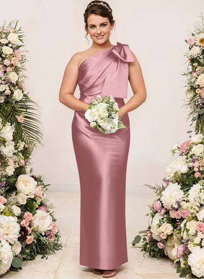 Sheath/Column One-Shoulder Satin Bridesmaid Dresses With Bow(s)