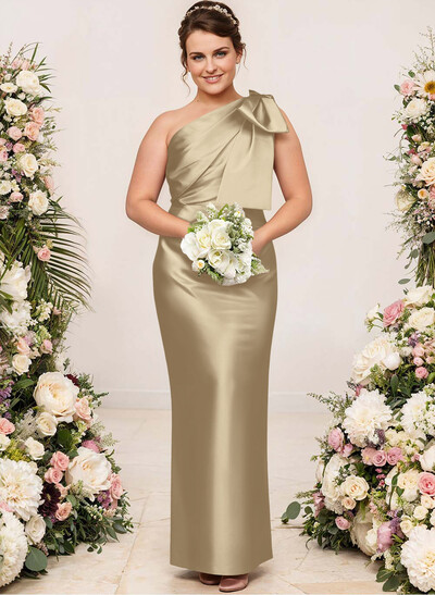 Sheath/Column One-Shoulder Satin Bridesmaid Dresses With Bow(s)