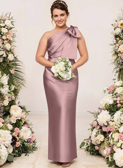 Sheath/Column One-Shoulder Satin Bridesmaid Dresses With Bow(s)