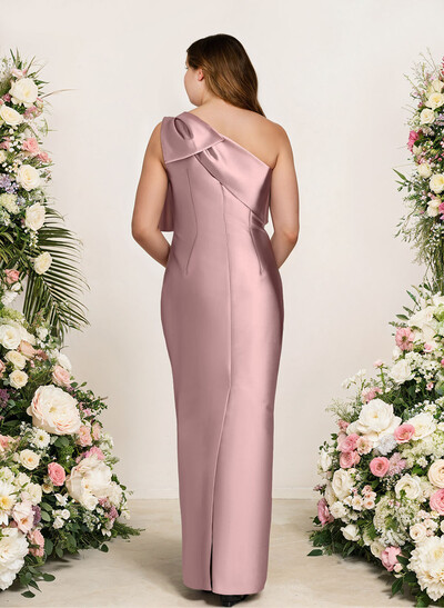 Sheath/Column One-Shoulder Satin Bridesmaid Dresses With Bow(s)