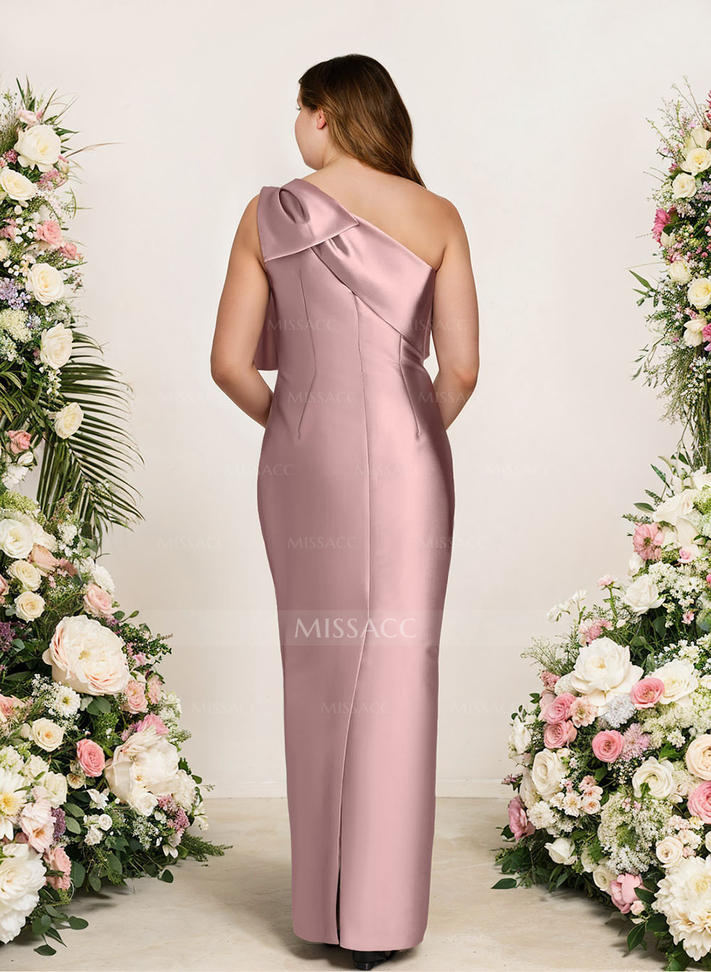 Sheath/Column One-Shoulder Satin Bridesmaid Dresses With Bow(s)
